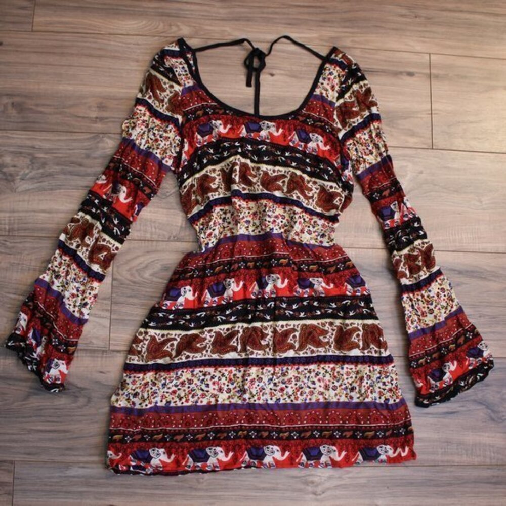 Abercrombie & Fitch Boho Red Elephant Long Sleeve Dress S